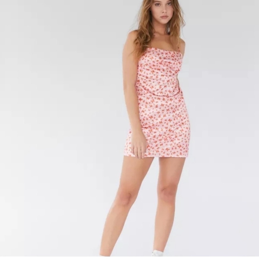 Urban Oufitters Butterfly Print Sateen Slip Mini Dress 90's Pink Orange Small